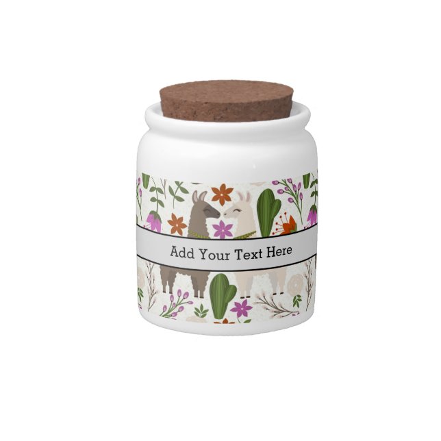 Alpaca Cactus Floral Pattern Animal Lover Candy Jar (Front)