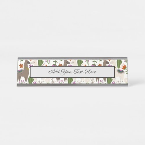 Alpaca Cactus Floral Pattern Animal Lover Desk Name Plate