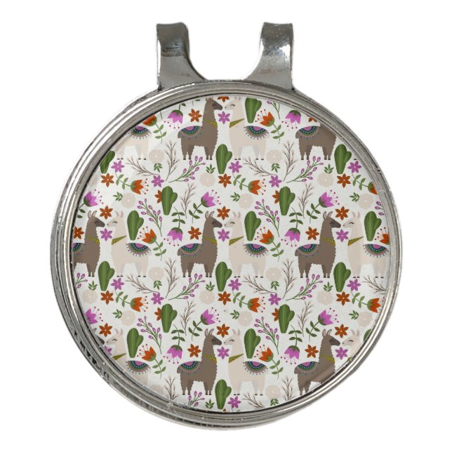Alpaca Cactus Floral Pattern Animal Lover Golf Hat Clip (Front)