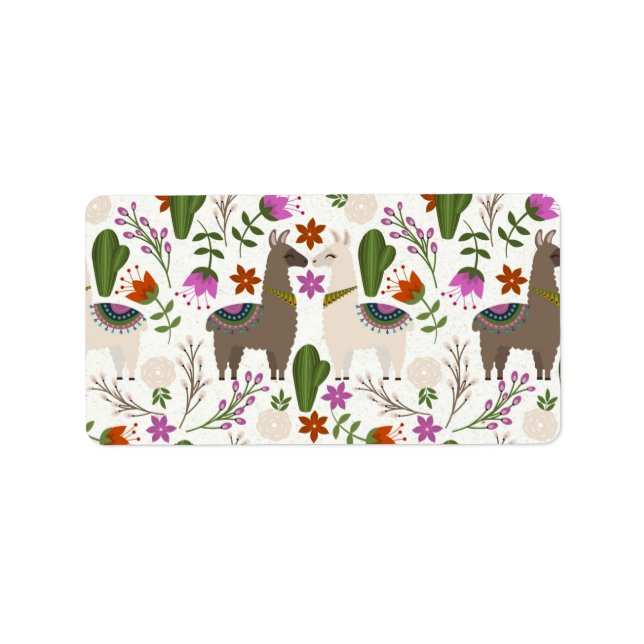 Alpaca Cactus Floral Pattern Animal Lover Label (Front)