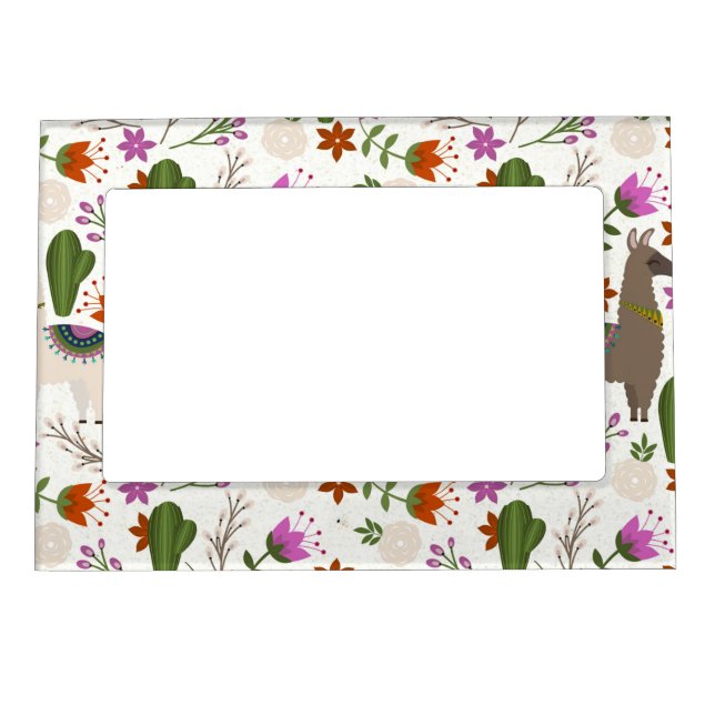 Alpaca Cactus Floral Pattern Animal Lover Magnetic Frame (Front)