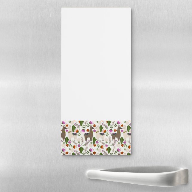 Alpaca Cactus Floral Pattern Animal Lover Magnetic Notepad (In Situ)