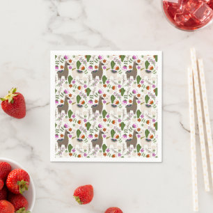 Alpaca Cactus Floral Pattern Animal Lover Napkins