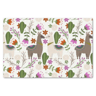 Cute llama animal alpaca flowers Tissue Paper