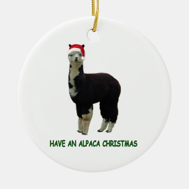 Alpaca Christmas Ceramic Ornament (Front)