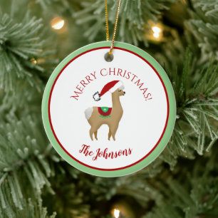 Alpaca Christmas Round Ceramic Ornament