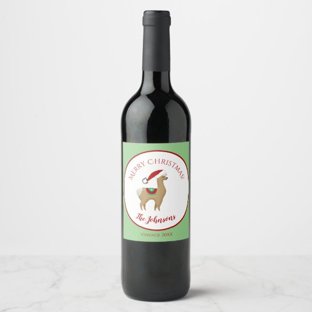 Alpaca Christmas Wine Bottle Label (Front)