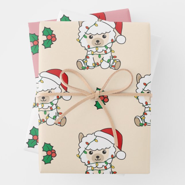 Alpaca Christmas Winter Animals Holiday Alpacas Wrapping Paper Sheets (In situ)