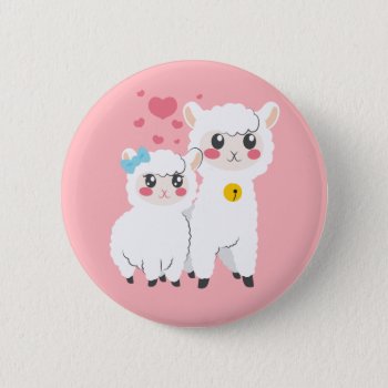 Alpaca Couple Button by Kakigori at Zazzle