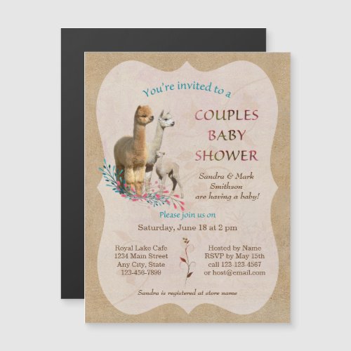 Alpaca Couples Baby Shower Magnetic Invitations