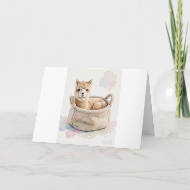 Alpaca Curled In The Fleece Harvest Basket Greetin Card