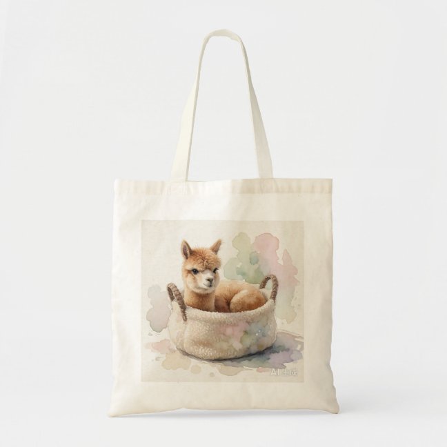 Alpaca Curled In The Fleece Harvest Basket Tote Ba Bag