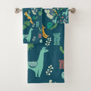 Alpaca design pattern bath towel set