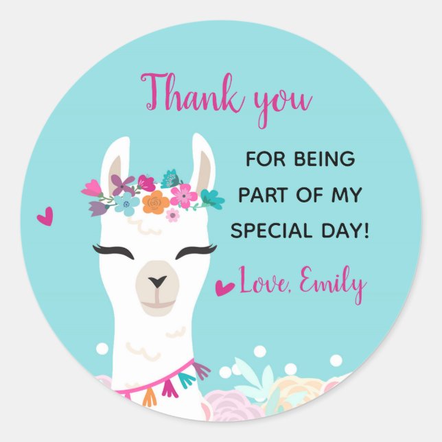 Alpaca face birthday baby shower gift favor label (Front)