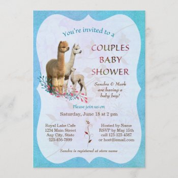 Alpaca Family Couples Baby Shower Invitation Boy by Walnut_Creek at Zazzle