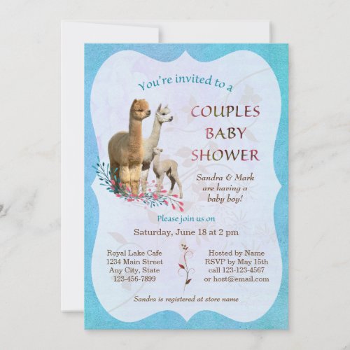 Alpaca Family Couples Baby Shower Invitation Boy