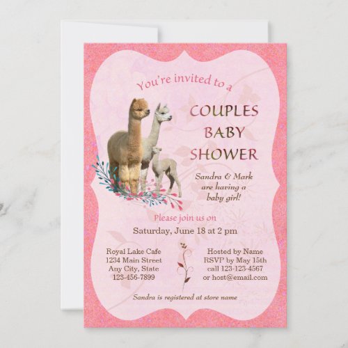 Alpaca Family Couples Baby Shower Invitation Girl