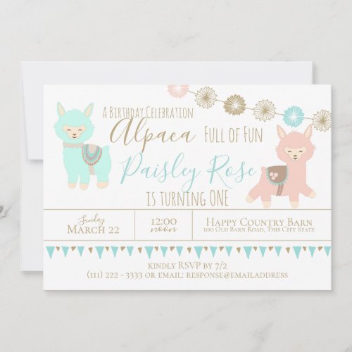 Alpaca First Birthday Packed with Fun Invitation