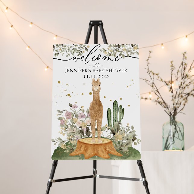 Alpaca Floral Welcome to baby shower Foam Board (In Situ (Stand))