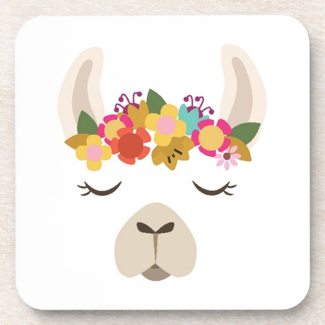 Alpaca & Flowers Pattern Beverage Coaster (Front)