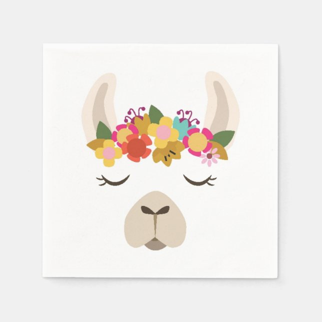 Alpaca & Flowers Pattern Napkins (Front)