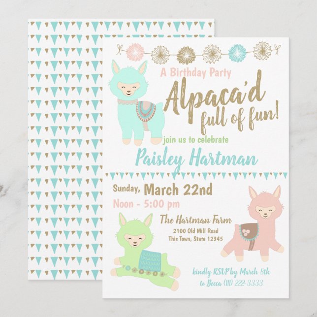 Alpaca Full of Fun Birthday Party Invitation (Front/Back)