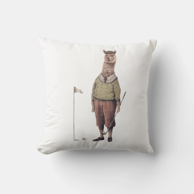 Alpaca Golf Club Throw Pillow (Front)
