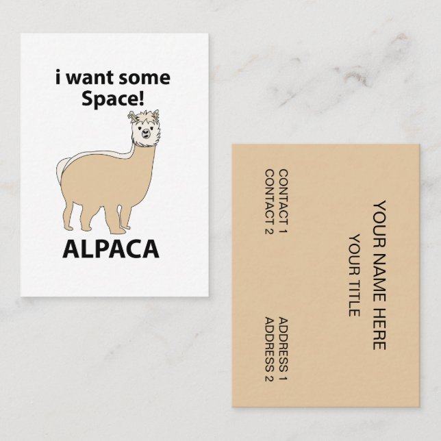 Alpaca I Want Some Space Funny Alpaca Business Card (Front/Back)