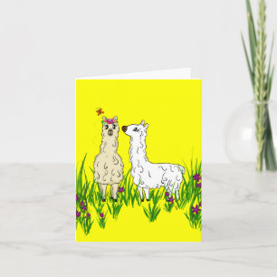 Alpaca in a field of flowers card