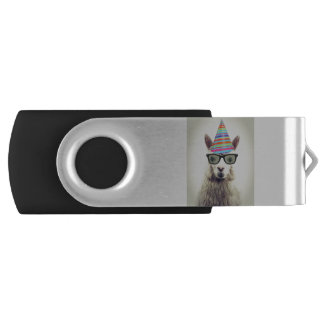 Alpaca in Glasses and Party Hat Flash Drive