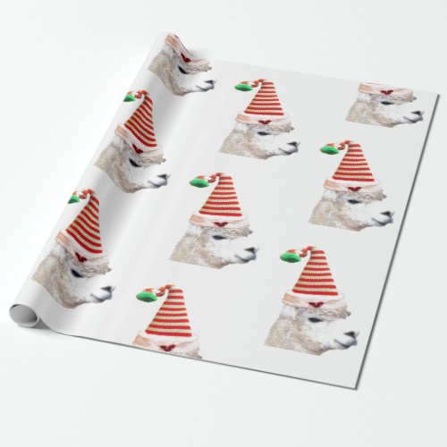 Alpaca in Santa hat Christmas Wrapping Paper