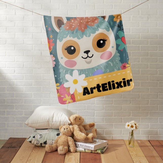 Alpaca LLama Cute Floral Pattern Baby Blanket (In Situ)