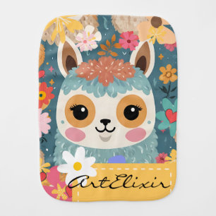 Alpaca LLama Cute Floral Pattern Baby Burp Cloth