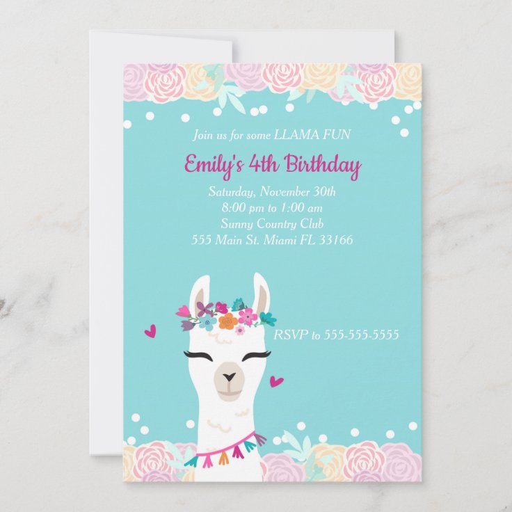 Alpaca Llama Face Kids Birthday Invitation | Zazzle