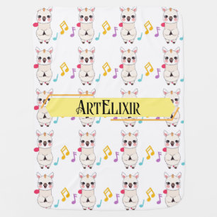 Alpaca Llama Musical Pattern Baby Blanket