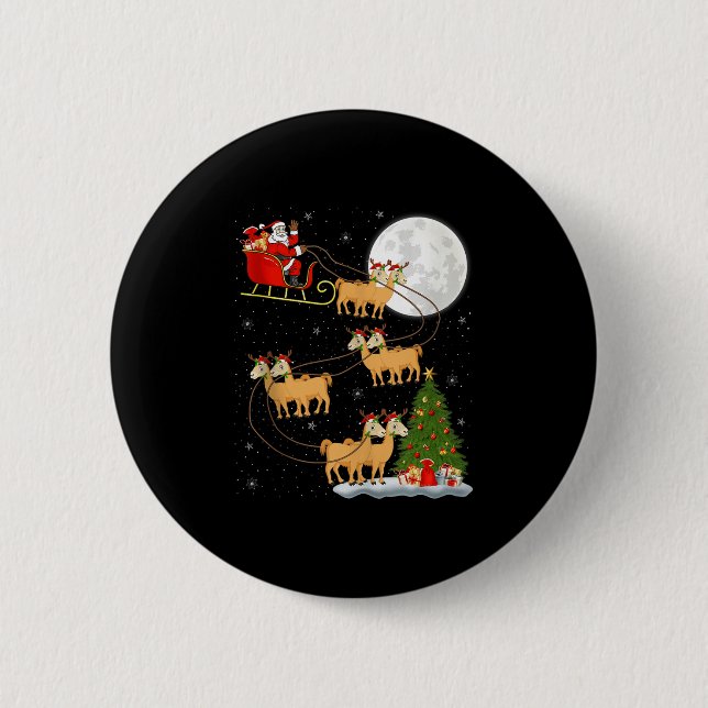 Alpaca Llama Santa Sleigh Flying Funny Magical Chr Button (Front)