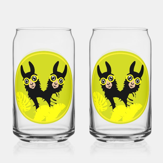 Alpaca llama Twins Can Glass (Front)