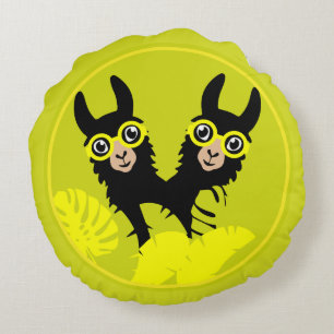 Alpaca llama Twins Round Pillow