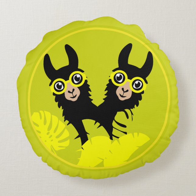 Alpaca llama Twins Round Pillow (Back)