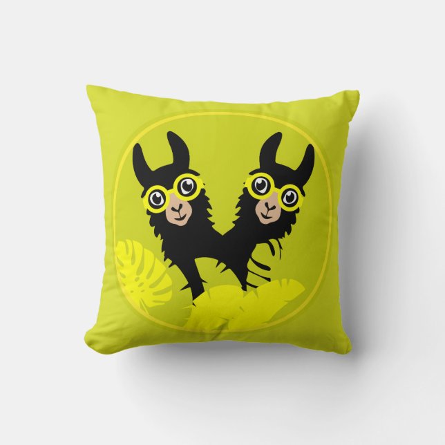 Alpaca llama Twins Throw Pillow (Front)