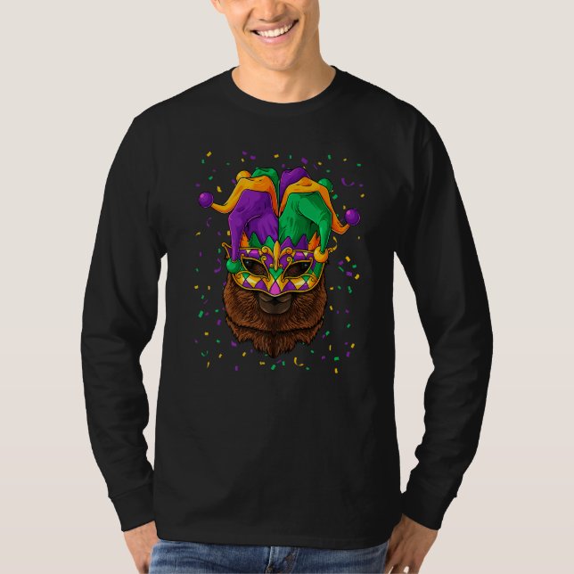 Alpaca Mardi Gras Animal Face Carnival Jester Fest T-Shirt (Front)