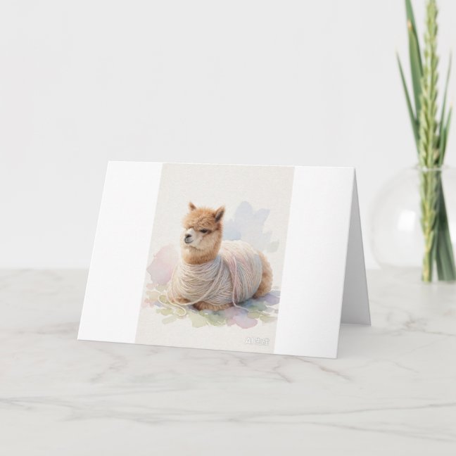 Alpaca Napping Wrapped In The Wool Yarn Pile Greet Card