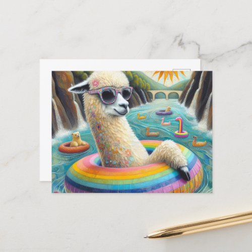 Alpaca on a Rainbow Color Float Postcard