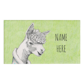 Alpaca on Green Rectangle Name Tag