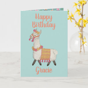 Alpaca personalized name Birthday Card