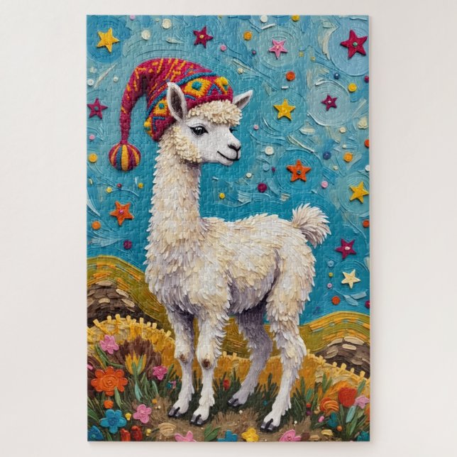 Alpaca Peruvian Christmas Tassel Hat Jigsaw Puzzle (Vertical)
