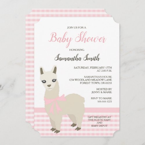 Alpaca Pink Baby Shower Invitation