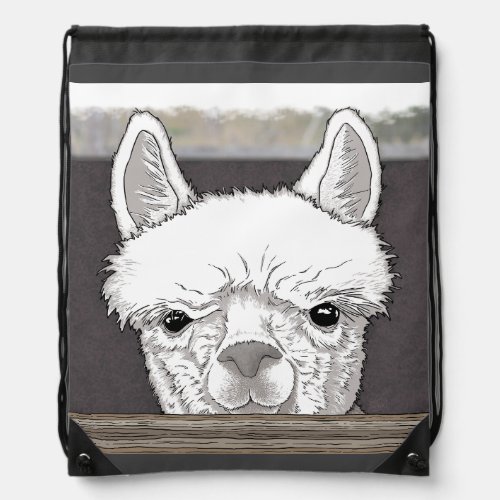 Alpaca Portrait Drawstring Bag
