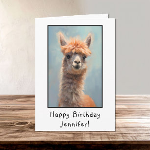 Alpaca Portrait Happy Birthday Name Card