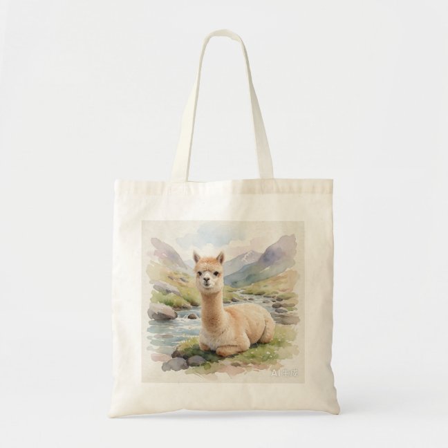 Alpaca Resting Beside The Mountain Stream Tote Bag